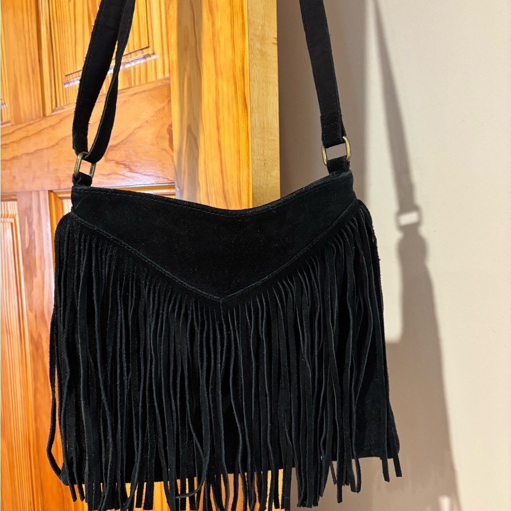 Steve Madden Black Suede Fringe Shoulder Bag